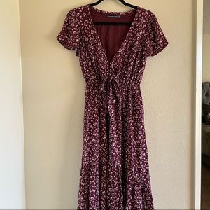 A&F High Low Floral Maxi Dress Short Sleeve Sz M